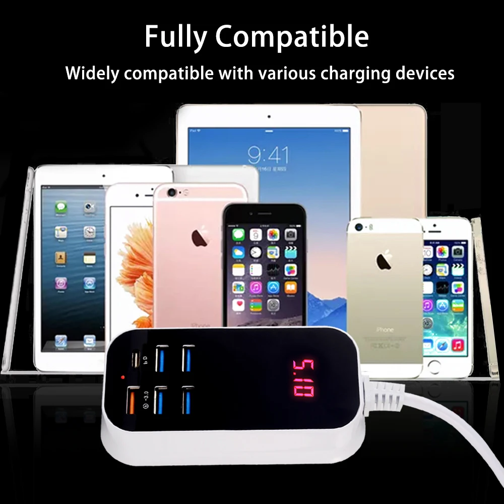 Multi Ports PD Digital Display USB Quick Charger Type C Cable Plug for iphone 12 13 Xiaomi Redmi Huawei Samsung Fast Charging quick charge 3.0