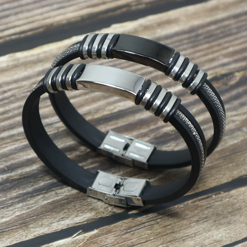 Мужские браслеты из нержавеющей стали черные силиконовые проволоки амулетный