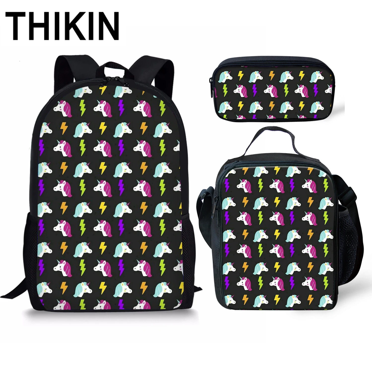 as picture THIKIN мультфильм школьные сумки для подростков мальчиков/девочек красочный Единорог Детский рюкзак мода 3 шт./компл. женские повседневные Рюкзаки - Цвет: as picture