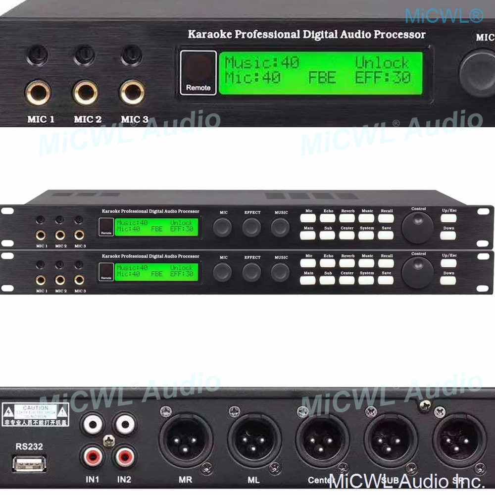 3 Channel Microphone input Digital Effects Audio Processor Controller Equipment with USB to PC