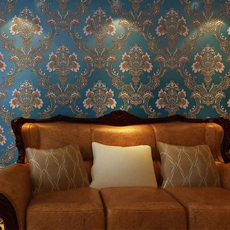 

Blue Flower Picture Wallpapers European 3D Embossed Thickened Non-woven Restaurant Bedroom Background Wall Papers Home Decor