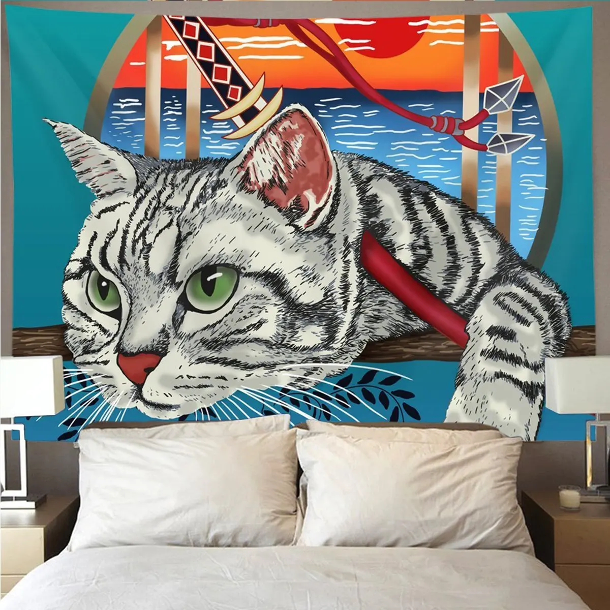 

Cat Cool Graphic Japanese Comic Anime Design Wall Tapestry Hippie Art Tapestry