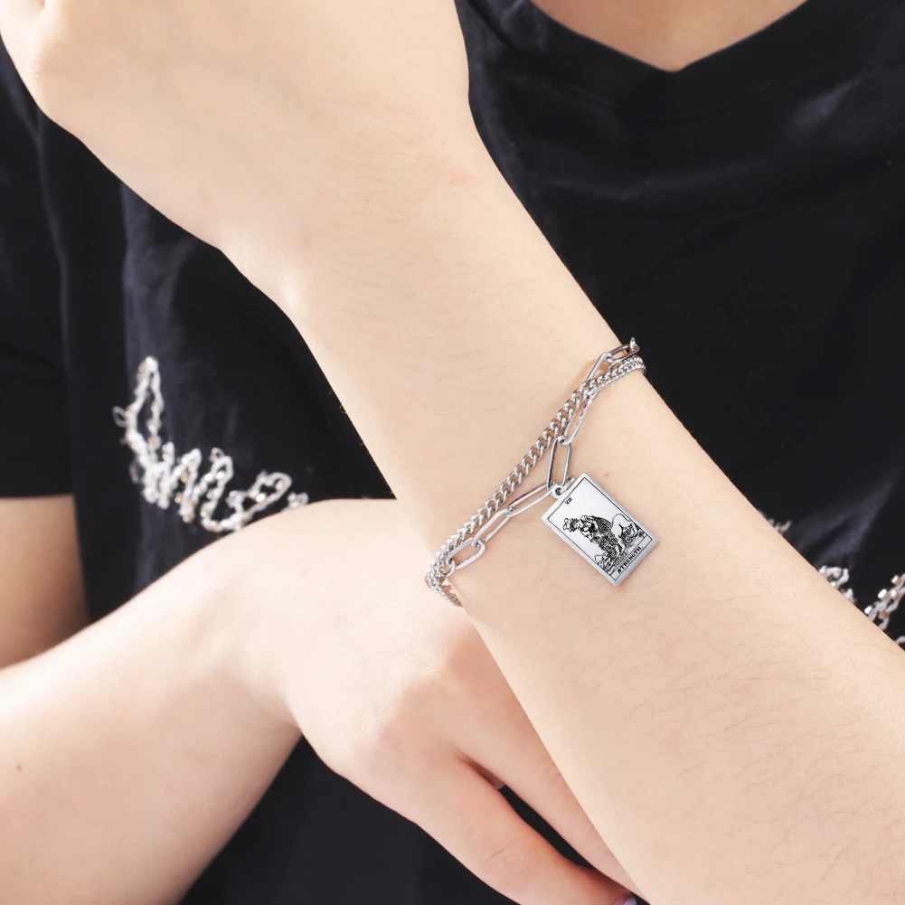 Tarot Karte Armband für Frauen Die Großen Arcana Amulett Glück Tarot Schmuck Edelstahl Freundschaft Handgelenk Schmuck Herren Edelstahlarmband Schmuck, Paararmband, Herrengeschenk, Weihnachtsgeschenk, Neujahrsgeschenk – Detail 14