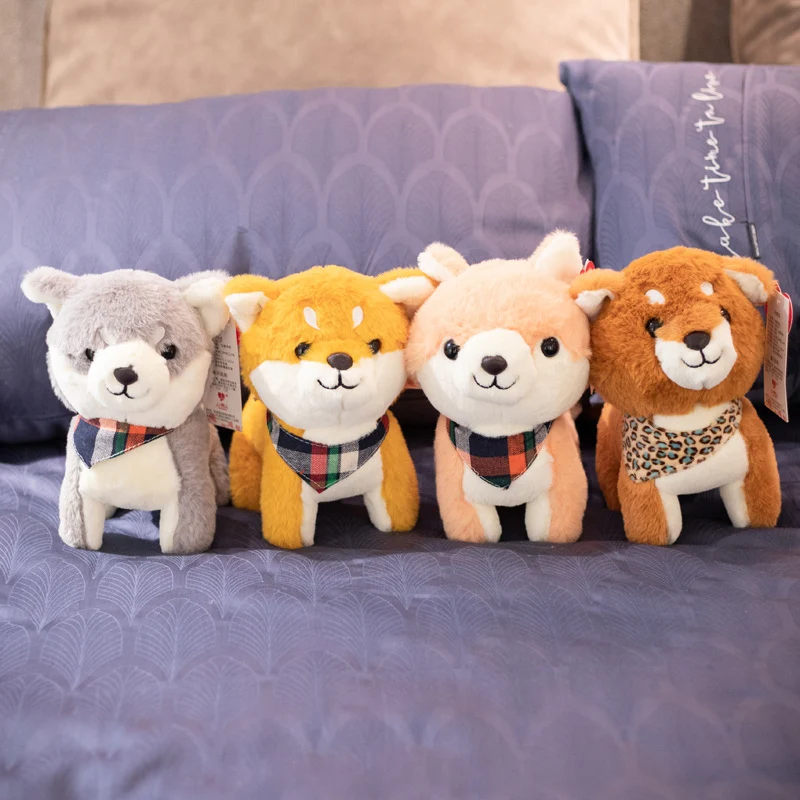 20CM 4 Colors Popular Dog Stuffed Animal Toys Cute with Scarf Plush Doll Shiba Inu Soft Toy Kids Baby Gift Children Present | Игрушки и