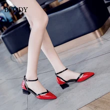 BQYDY Fashion PU Leather High Heels Women Pumps Pointed Toe Buckle Strap Wedding Shoes Office Career Elegant Shoes Cover Heels