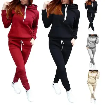 

Women's sweater suit knit casual sportswear round neck pullover + drawstring elastic pants two-piece women's suit