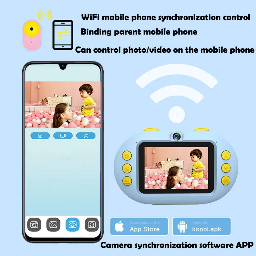 Мини-камера для детей, цифровая видеокамера, wifi, Детская камера с силиконовым чехлом, мультипликационная зеркальная камера s Full HD 2,4 дюймов дисплей