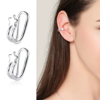 

Solid 925 Sterling Silver Star Ear Cuff Earrings Simple Non-Pierced Ear Cuffs Clip On Earrings for Women Girls