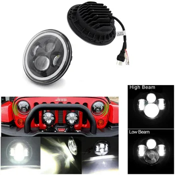 

7 inch 75W white daytime running light for Harley Lada LED Headlight H4 Hi-Lo With Angel Eyes