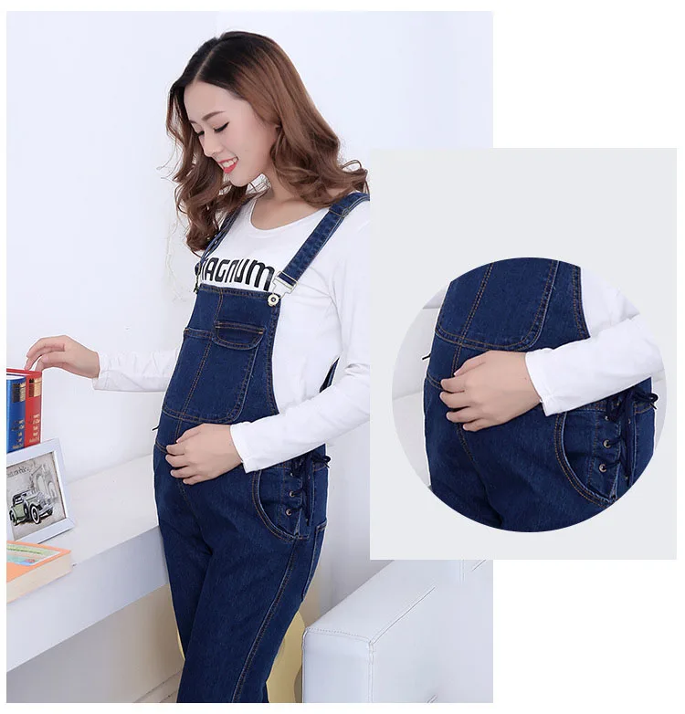 Maternity Denim Jumpsuit Adjustable Slim Stretch Maternity Strap Jeans Prop Belly Soft Breathable Pregnant Women Casual Pants