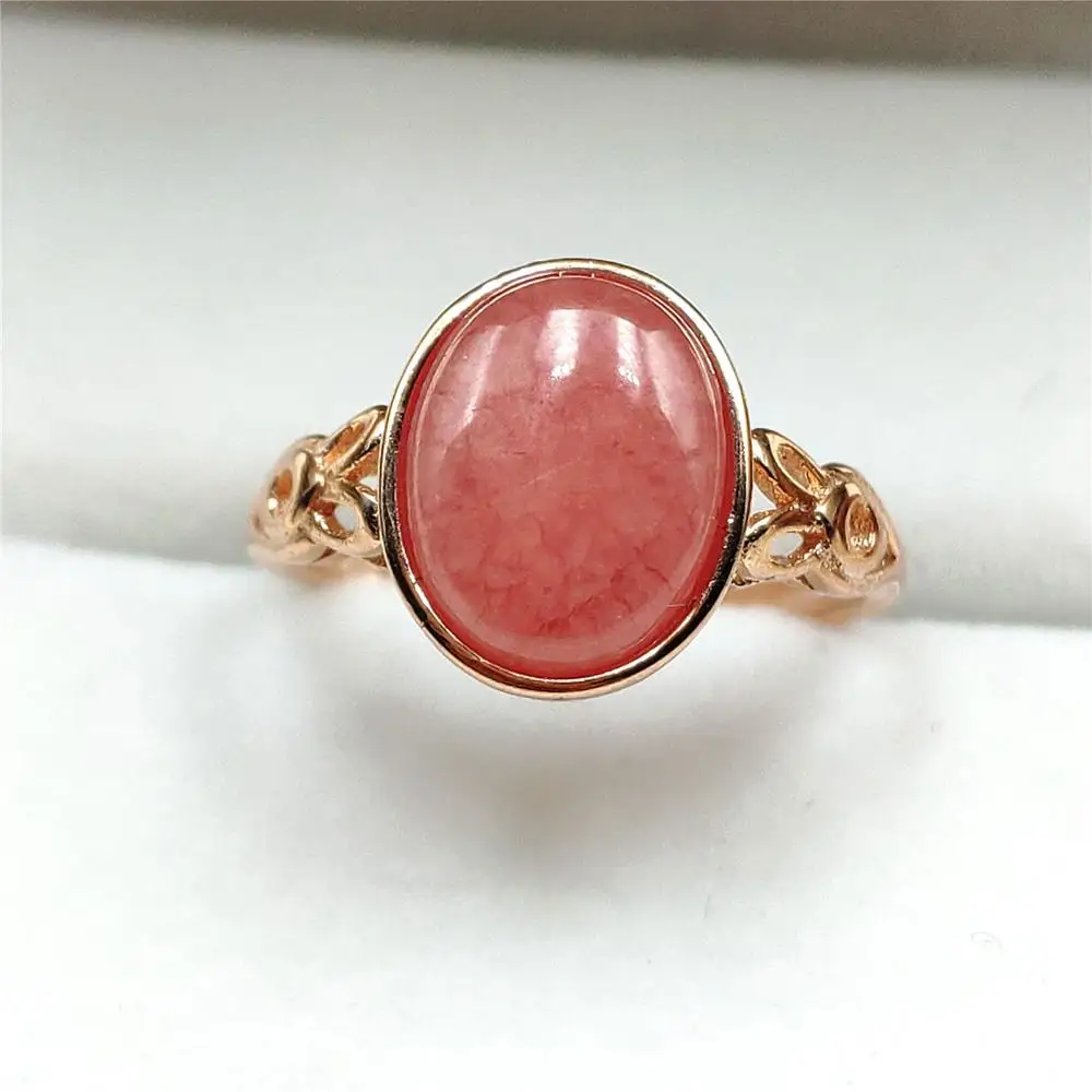 

Top Quality Natural Red Ice Rhodochrosite Crystal Adjustable Ring 13x11mm Gemstone Rose Gold Beads Love Women Jewelry AAAAA