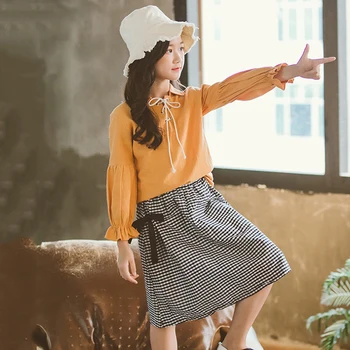

YourSeason Teen Girls Autumn Spring Clothing Suit 2020 Children Cute Girl Blouse Tops And Plaid Skirts Kids Girl Two Piece Set
