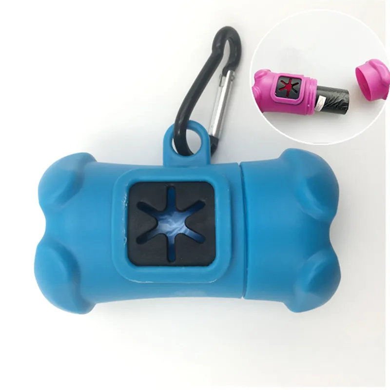 Nueva mascota residuos dispensador de bolsa de residuos para perros titular de la bolsa de basura de plástico portador dispensador caso perro mascota 1 rollo de residuos bolsas de caca