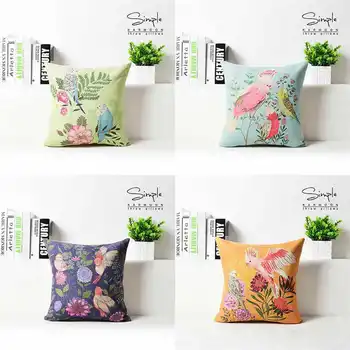 

Fashion Chic Birds Flowers Pattern Cotton Linen Pillow Case Cushion Case18"x18"Home Office Car Soft Room Sofa Decor