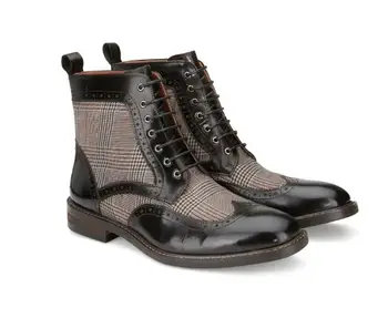 

Fashion Men PU Shoes Top Quality Vintage PU Leather Plaid Boots Lace Up Mens Boots Casual Zapatos De Hombre TV318