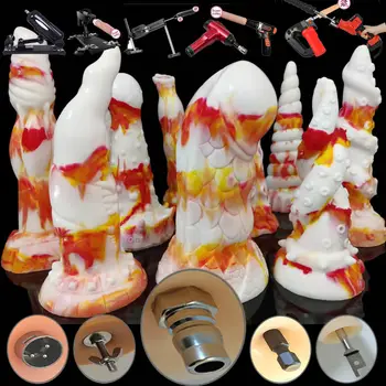 Sex Machine Attachment Animal Flame Color Dildos Anal Plug Strange Tentacle Penis Love Products Quick Connector Accessories 1