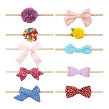 Amazon/Лидер продаж; нейлоновая повязка на голову для младенцев; головной убор с бантом для девочек; комплект из 10 предметов; Комбинированная поставка товаров;