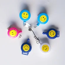 

10pcs/pack Cute Smile Round Retractable Clip with Lanyard Button for School Office Strap ID Pass Badge Credentials Card Holder