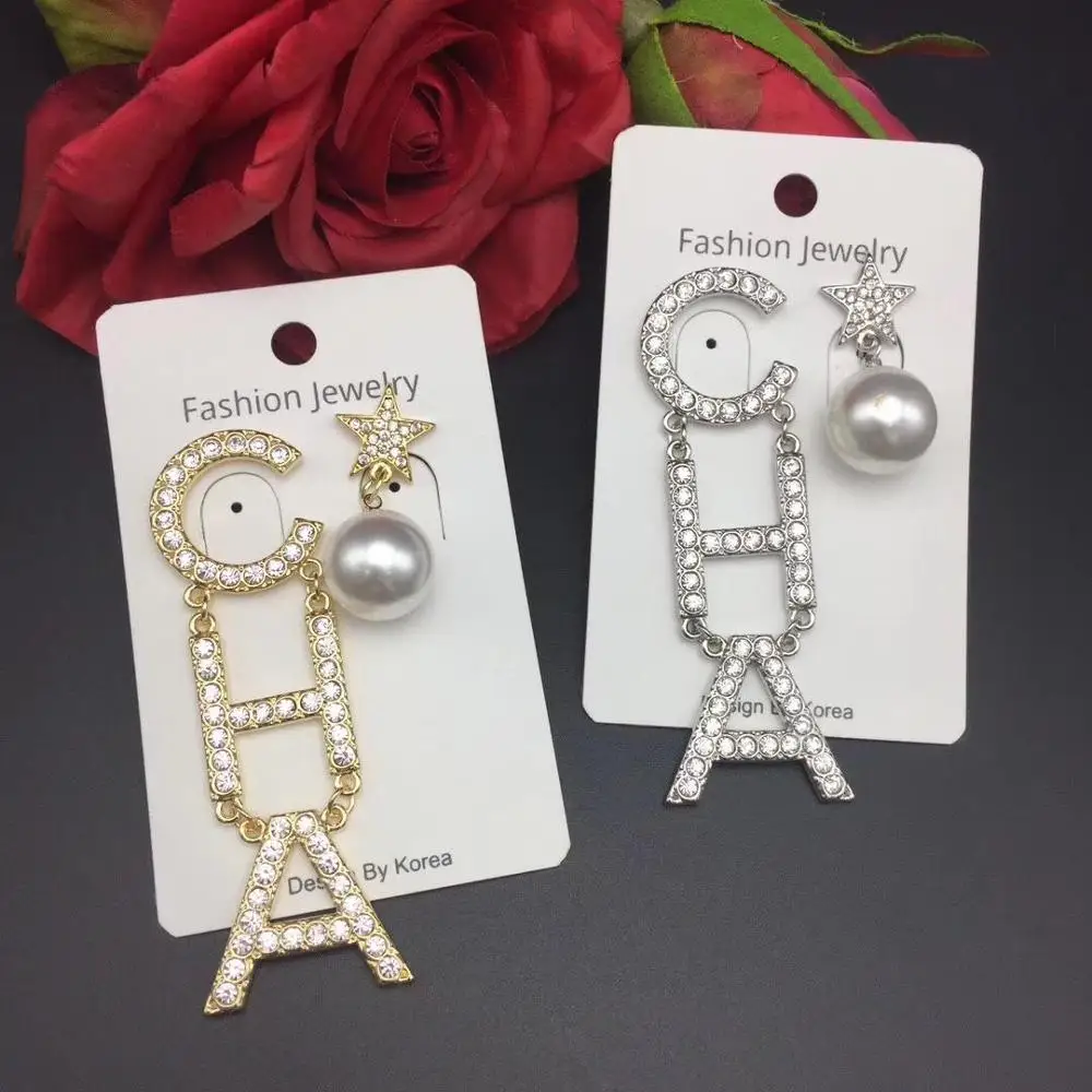 

Crystal Letter CHA Dangle Earrings for Women Fashion Statement Star Pearl Hanging Boho Drop Earrings Brand Jewelry Bijoux Gifts