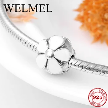 

925 Sterling Silver white flowers Positioning Buckles Charm fit Original Pandora Bracelet DIY Beads Jewelry
