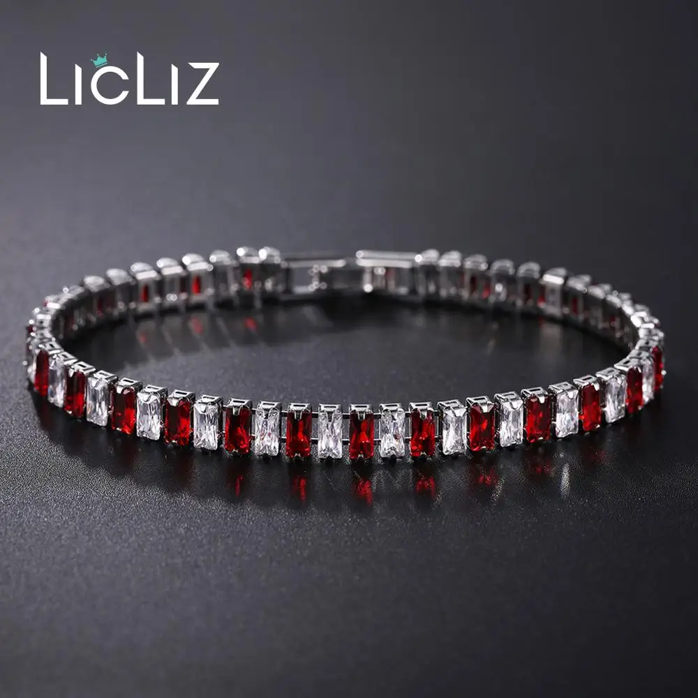 LicLiz новые модные теннисные браслеты с красным цирконием и кристаллами для женщин, цветные, фианиты, белое золото, цветная цепочка, ювелирные изделия LUB0181F