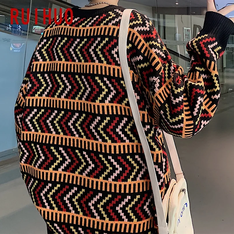 RUIHUO, новинка, Осень-зима, полосатый Повседневный свитер для мужчин, толстый вязаный пуловер для мужчин, модный бренд, мужские свитера, Вязанная одежда, M-2XL