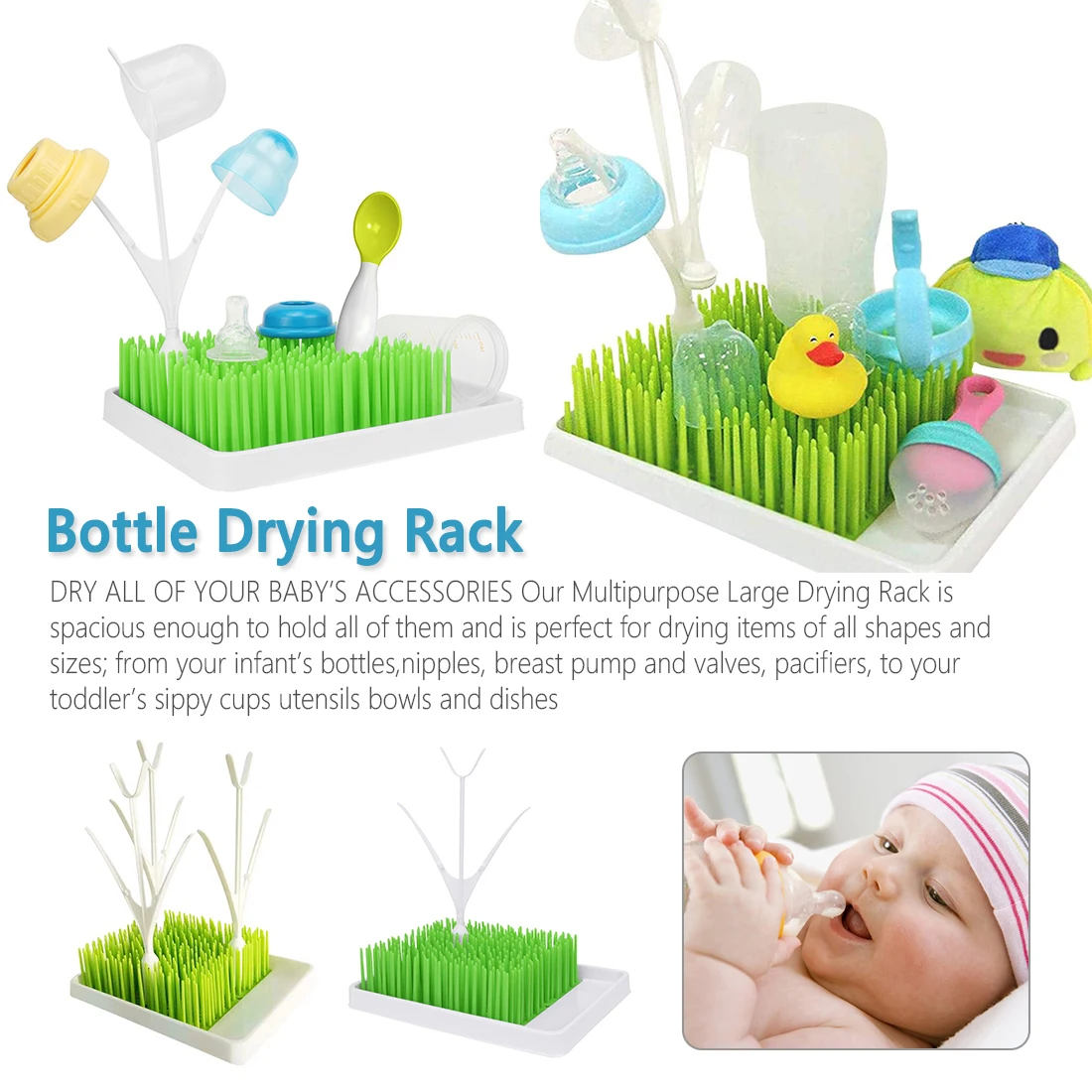

Baby Bottle Drier Grass Shape Toddler Pacifier Cleaning Drying Rack Shelf Newborn Nipple Milk Kettle Water Collect Groove