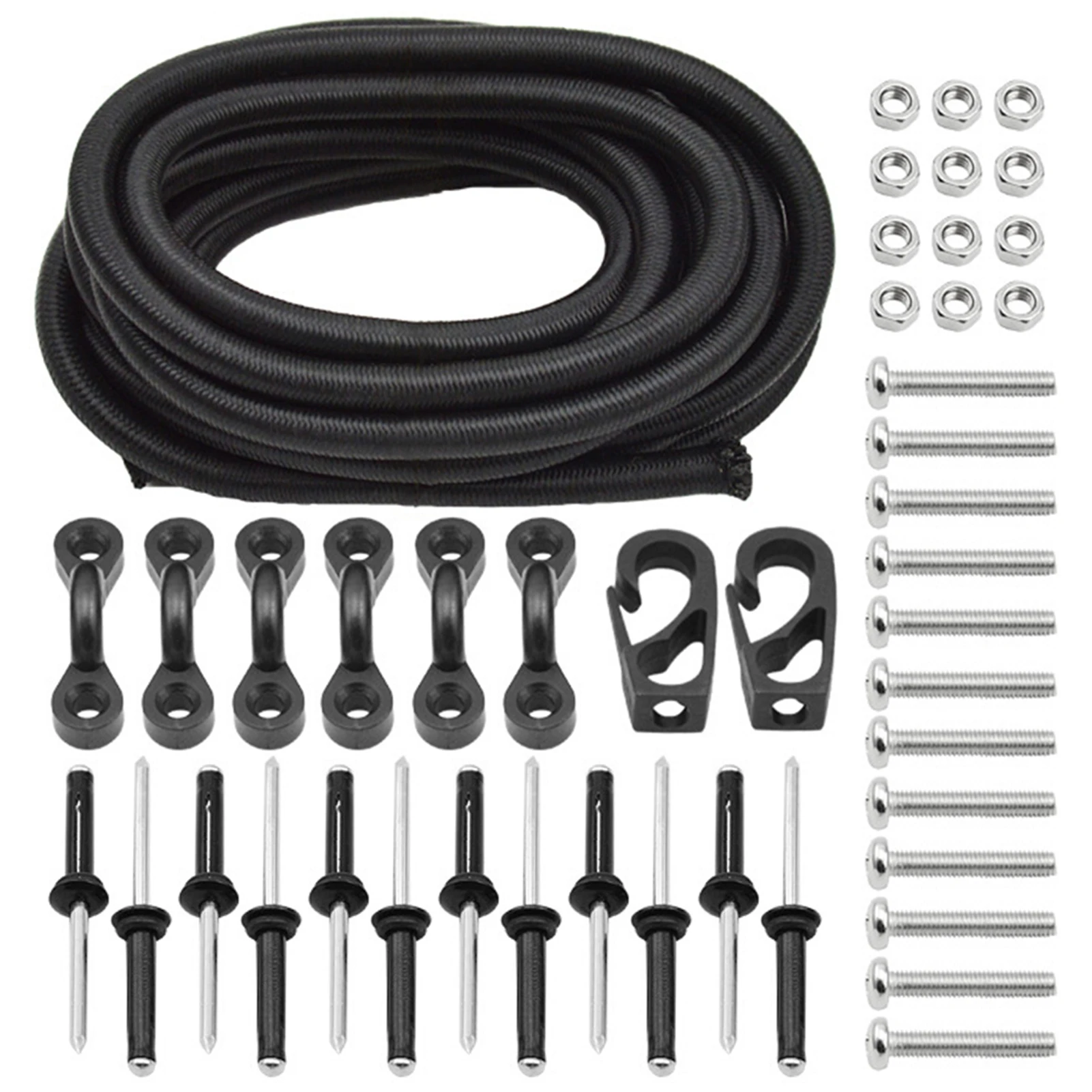 Kayak Pad Eyes with Elastic Bungee Cord Rope 8 Feet Bungee Cord Hook Screws RivetsSurfing