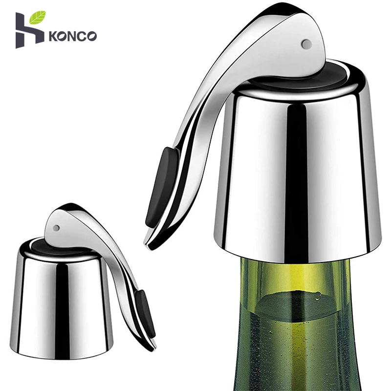 Konco Wine Bottle Stopper Stainless Steel Wine Stopper With Silicone Reusable Vacuum Sealer Plug Retain Freshnes