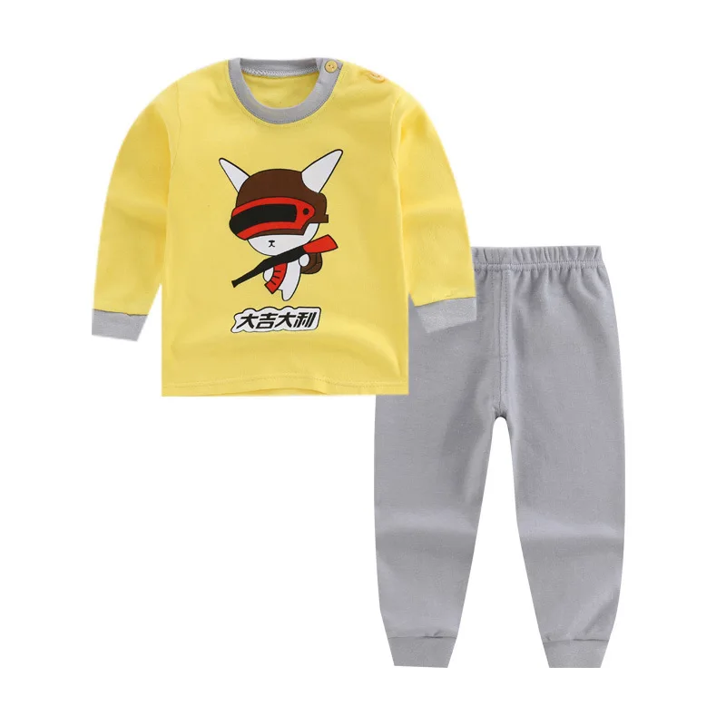 Весенне-осенние пижамы из 2 предметов для девочек, хлопковые детские комплекты одежды с длинными рукавами одежда для сна с героями мультфильмов детские пижамы для мальчиков и девочек