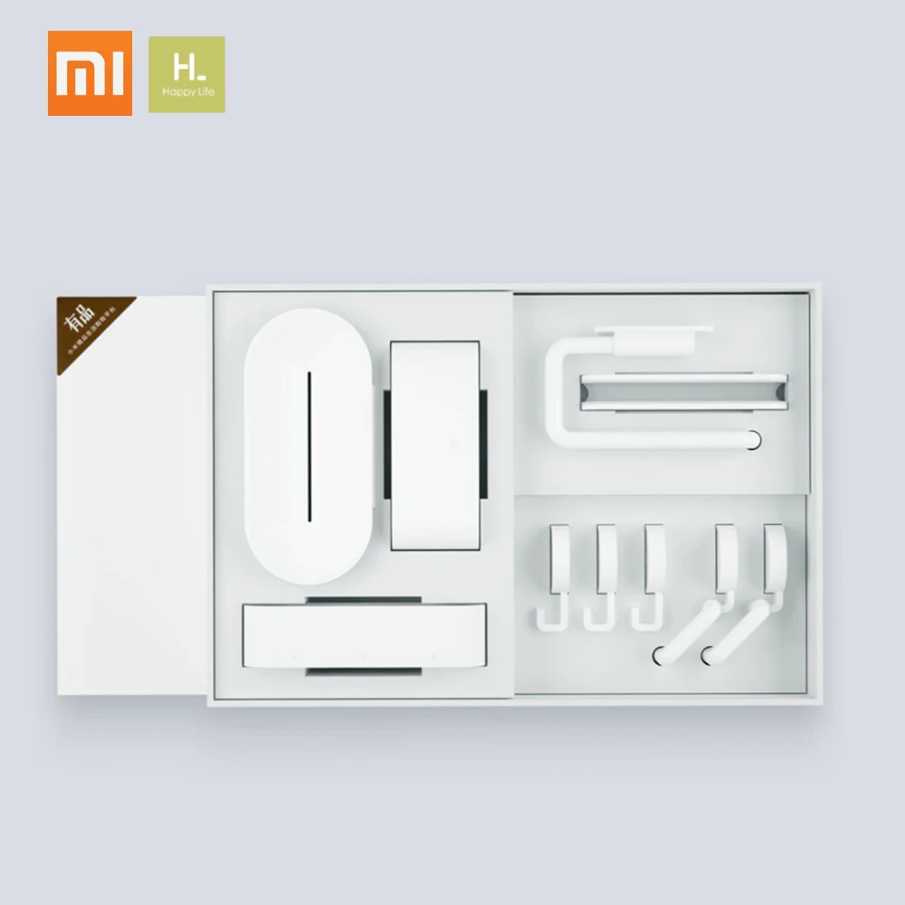 Xiaomi набор для мытья 7 в 1 Санузел клейкие настенные крючки крепление зубная щетка мыло туалетный рулон держатель органайзеры коробка телефонная полка