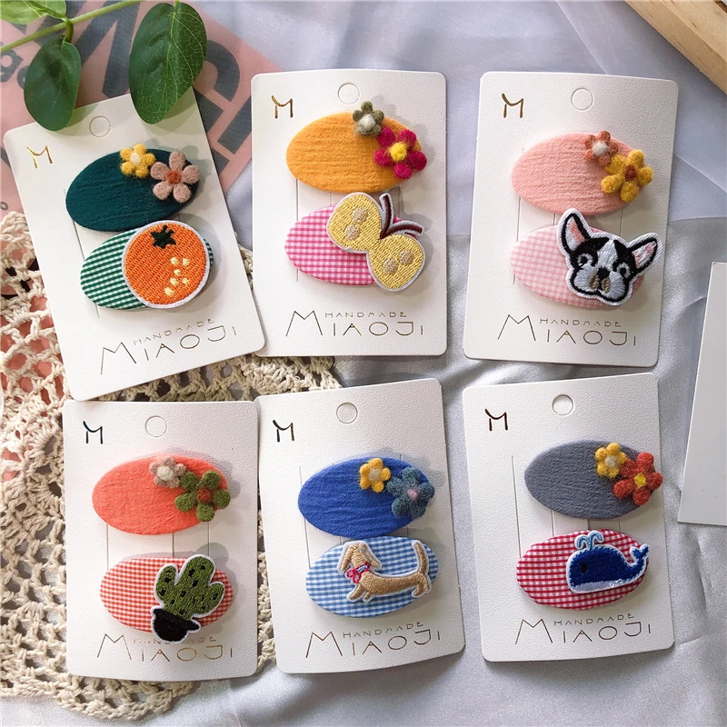

1 Pair Popular Kids Cartoon Cloth Hair Clips Cute Children Flower BB Clip Butterfly Dog Animals Hairpins Hair Accessories