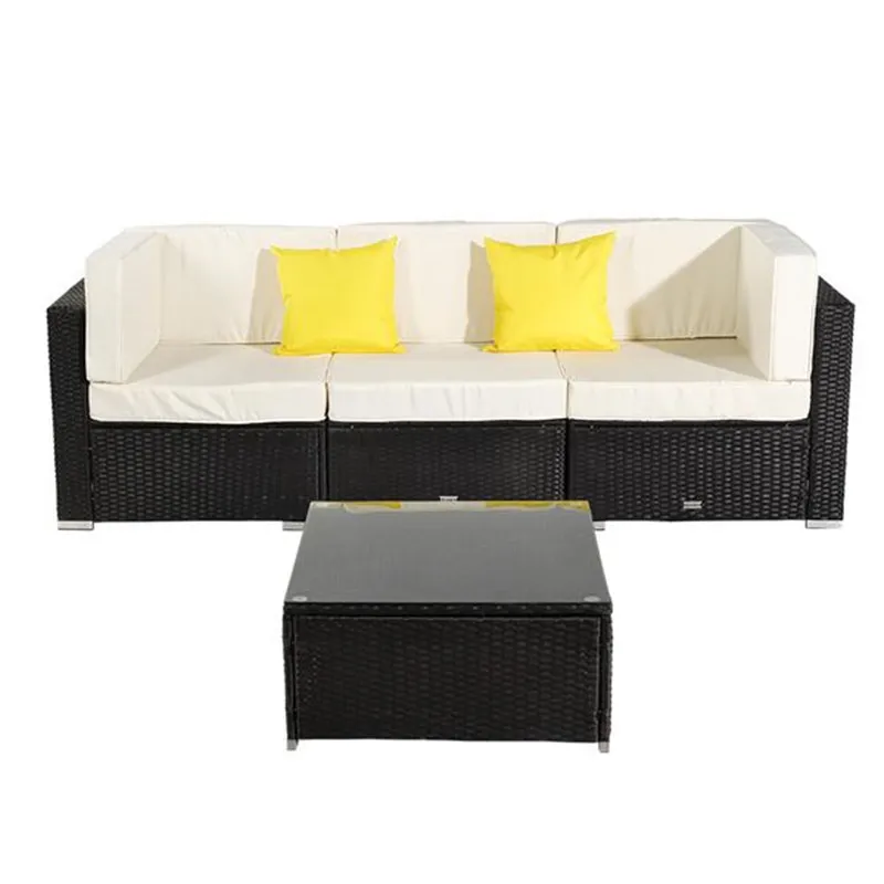 

4 Pieces Patio PE Wicker Rattan Corner Sofa Set