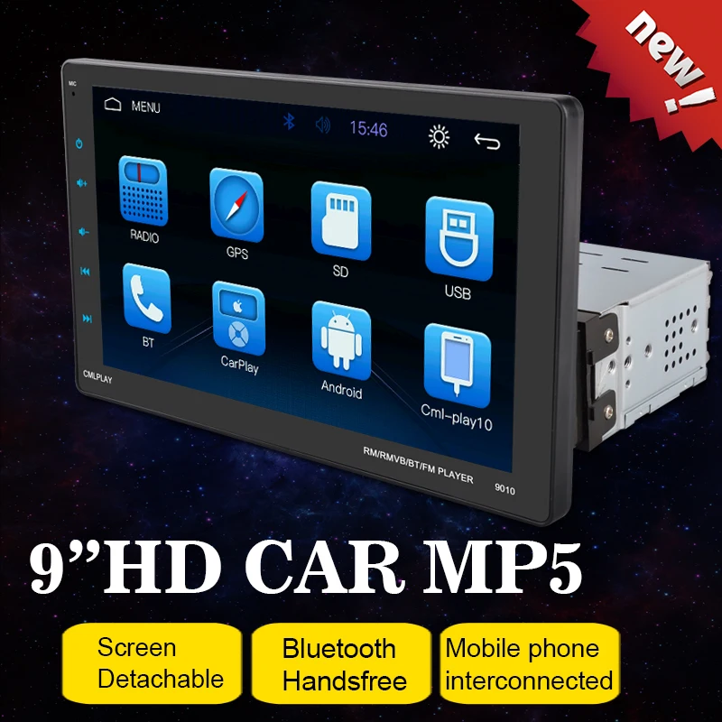 " 1 Din автомобильный Авторадио MP5 плеер полноэкранный вид CarPlay+ gps видео для Android/Apple двойной межблочный подвижный аппарат