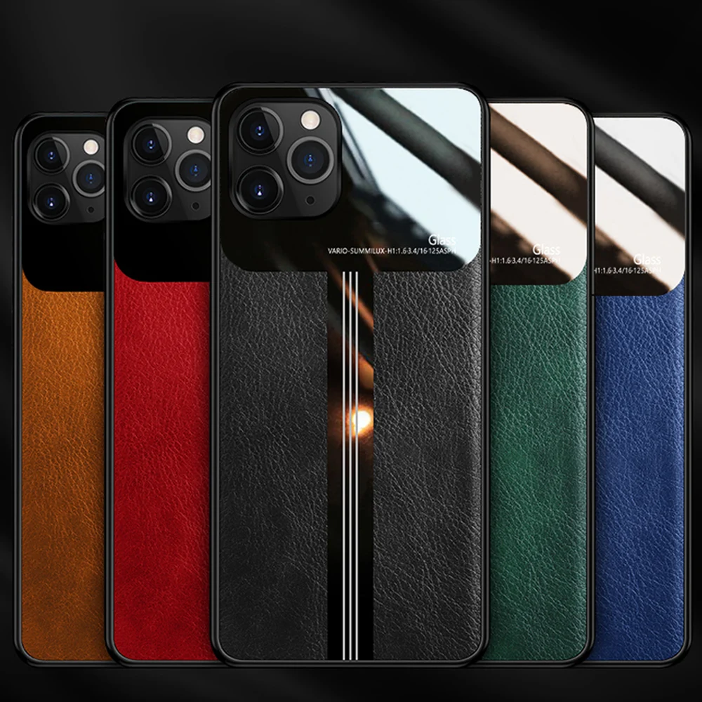 Противоударный чехол из искусственной кожи для iPhone 11 Pro Max зеркальная стеклянная