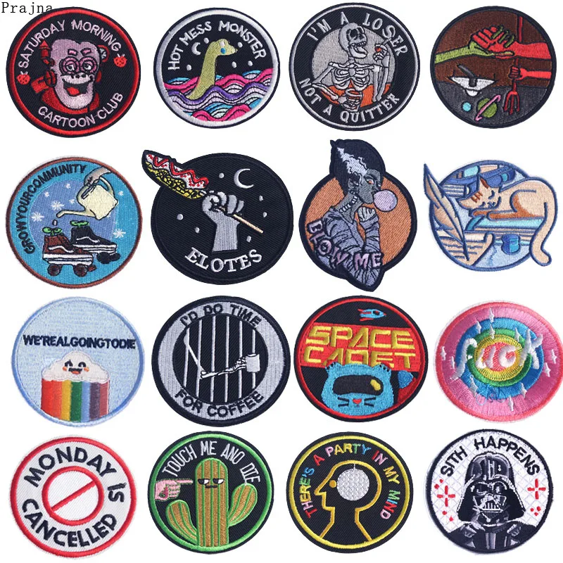 

Prajna Round Hippie Patch Stickers Iron On Embroidered Patches For Clothes Stripes Patches On Clothes Rock Letter Camping Patch