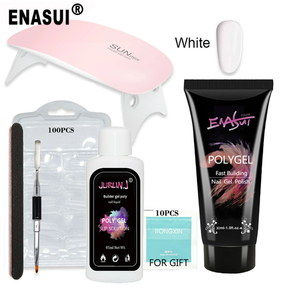 white ENASUI набор для наращивания ногтей из полигеля, набор инструментов для наращивания ногтей, набор для начинающих и профессионального маникюрного техника - Цвет: white