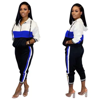 

Women Tracksuit Patchwork Hoodies Zipper Long Sleeve Top And Pants Two Piece Sets Casual Sporty Seatsuit Fitness Biker Outfit