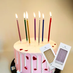 6 Pcs Long Thin Cake Candles Metallic Birthday Candles Long Thin Candles In Holders for Birthday Wedding Party Cake Decorations