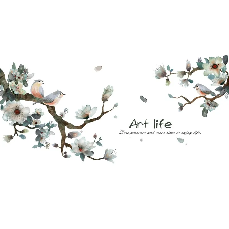 Винтажная чернильная живопись Птица на ветке цветок настенные наклейки для