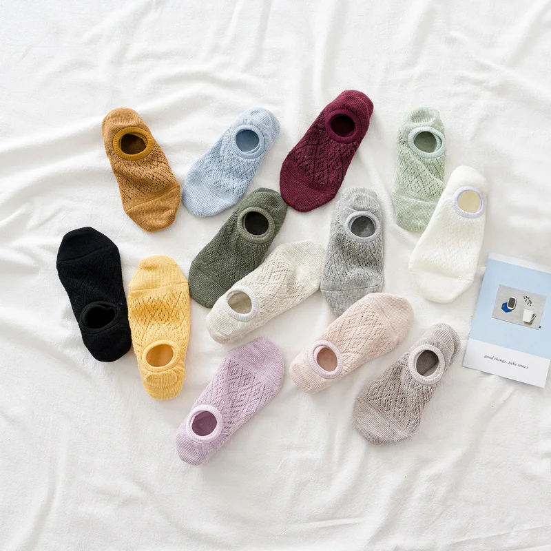 5 Pairs/Multiple Woman Silicone Non-slip Invisible Socks Summer Solid Color Mesh Ankle Cotton Socks Women's Slippers Fashion Lot