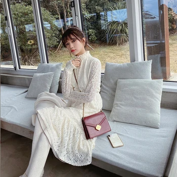 

MISHOW Atumn Winter Sweety Lace Dress Women High Waist Long Sleeve Turtleneck Pleated Dress MX19D1397