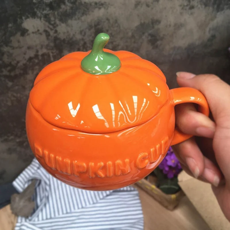 

Household Halloween Cute Pumpkin Shape Personality Ceramics With Cover Coffee Milk Mug