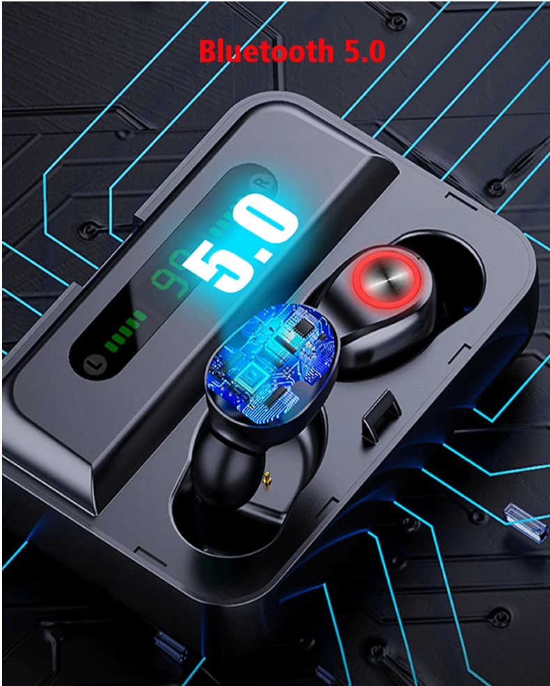 

Lyenn T10B Bluetooth 5.0 Stereo Wireless TWS Earphones Waterproof Earbuds Headset with LED Display Charging Box for Phones