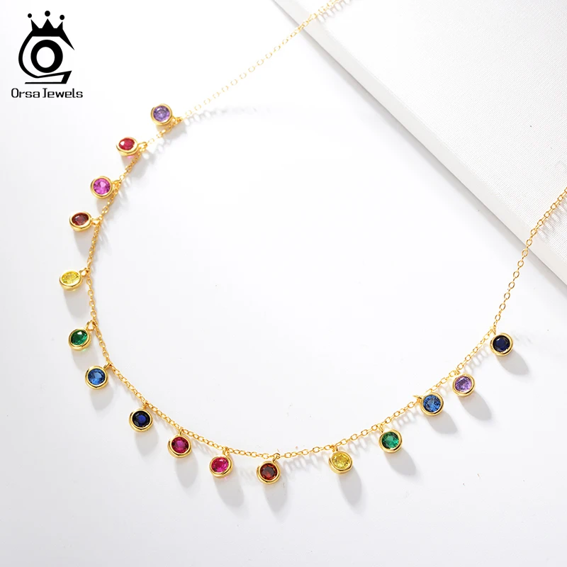 ORSA JEWELS 14 к желтое золото разные цвета цепочка с драгоценными камнями ожерелье