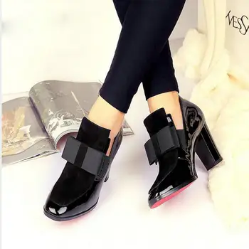 

New 100% Red Bottom sole high heels pumps square toe genuine leather shoes women ladies black Sexy chaussure femme