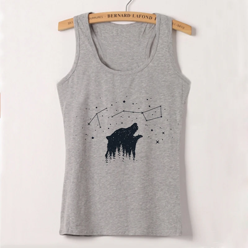 Camisole, женские майки, Vogue Belief Of The Universe, топы с принтом, футболка, Женская Повседневная, Harajuku, свободная, с круглым вырезом, жилет размера плюс - Цвет: 1332-gray
