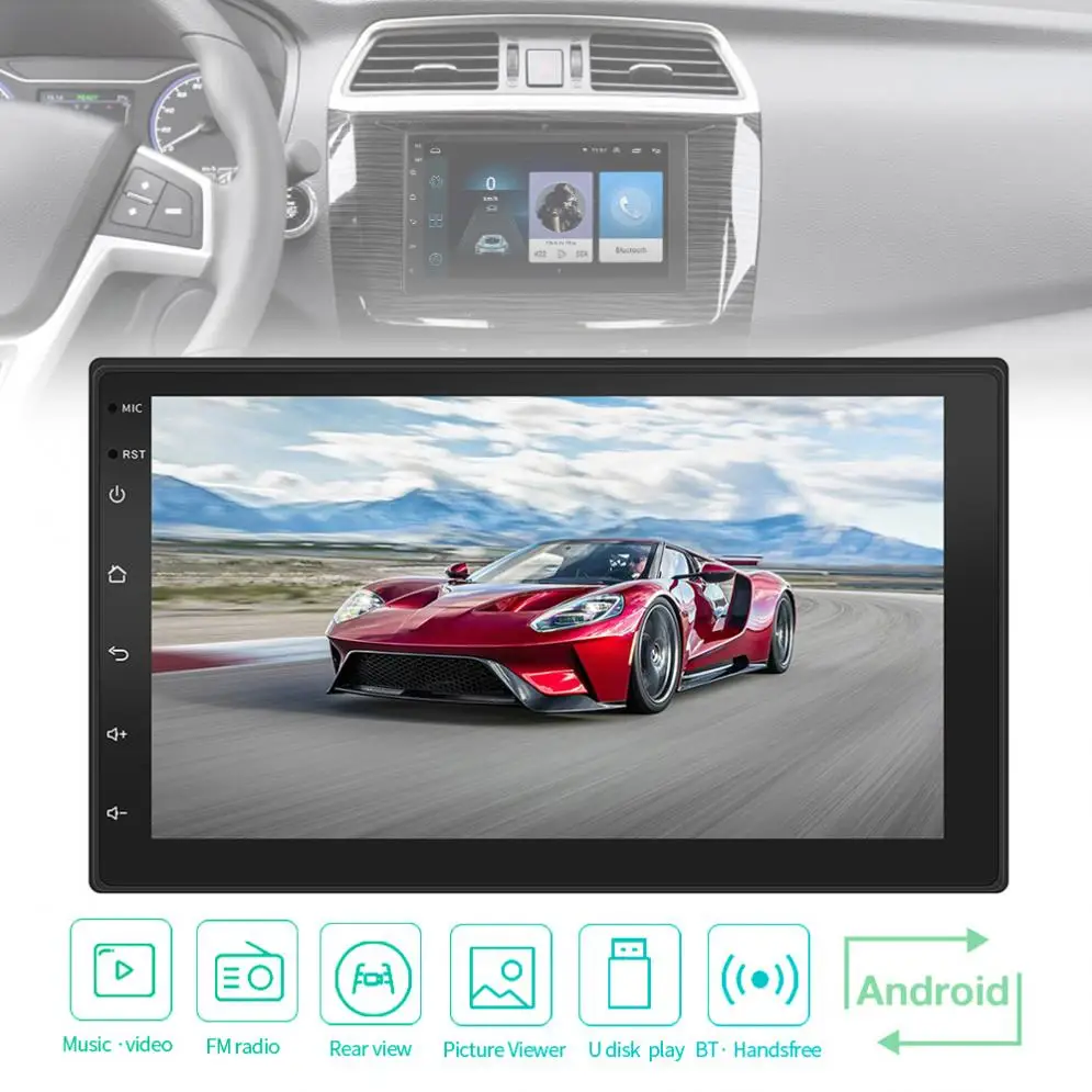 Core Android 7.1 2Din Bluetooth Car FM Radio Stereo Player 1024x600 Digital Touch Screen GPS Navigation  Mirror Link / Wifi