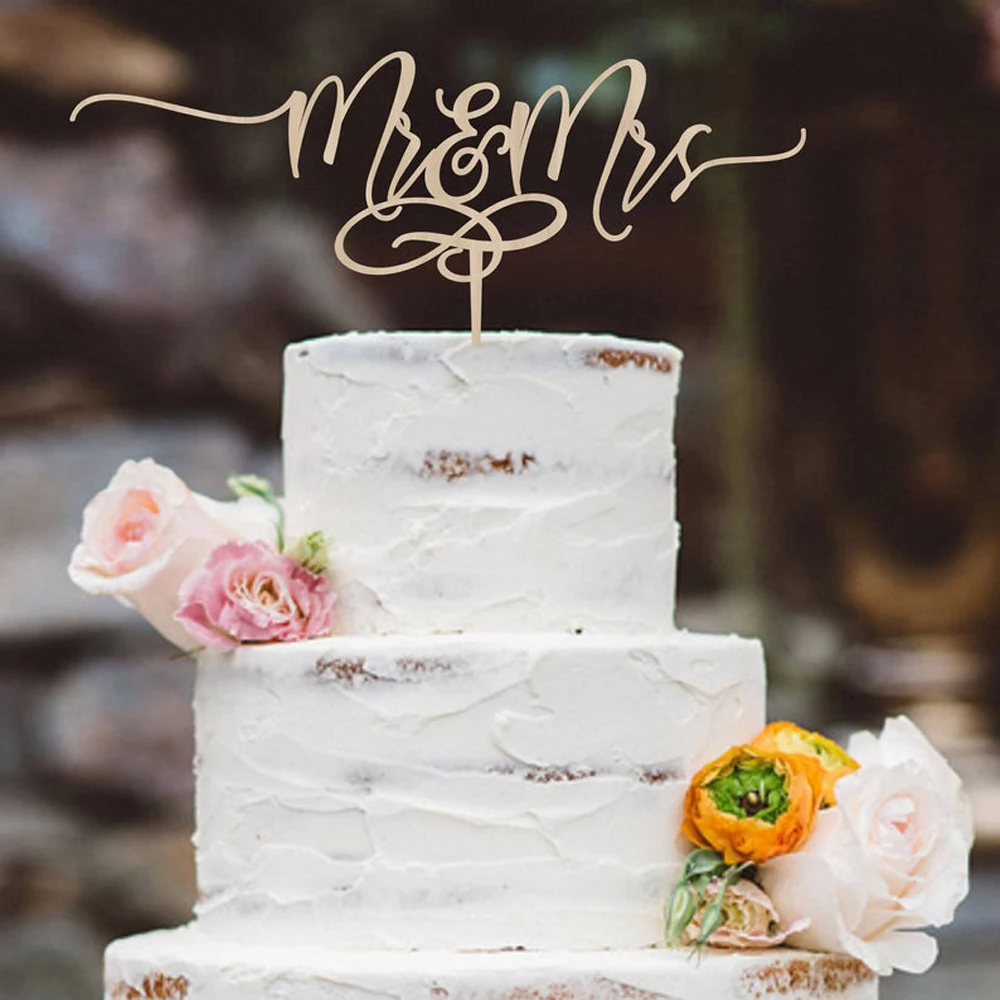 Personalised Rose Gold Mr & Mrs Wedding Cake Topper Keepsake Glitter 