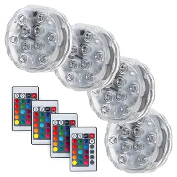 

Submersible LED Lights, 10 RGB LEDs, 16 Colors Waterproof Underwater Lights, Battery Powered with IR Remote Controller for Aquar